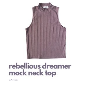 Rebellious Dreamer - Mauve Pink Ribbed Mock Neck  Top - Women's Size Large